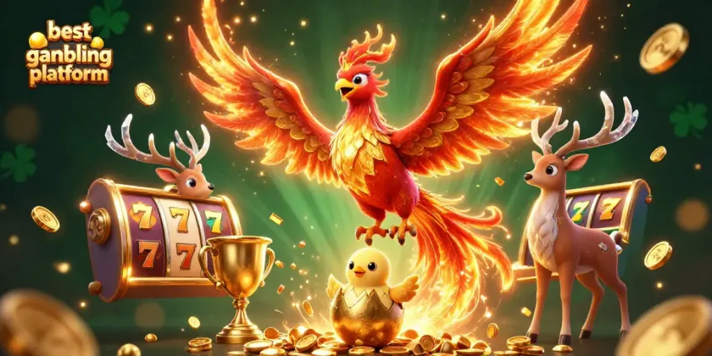 Engage with the best online gambling platform featuring a vibrant phoenix and exciting slot reels.