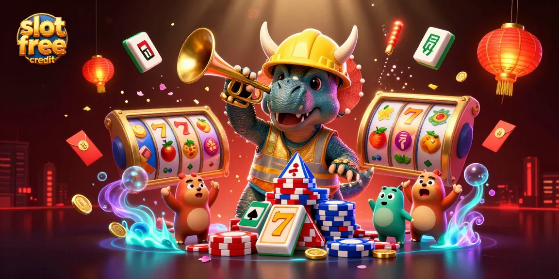 Experience thrilling slot free credit with vibrant casino characters celebrating wins and exciting game elements.