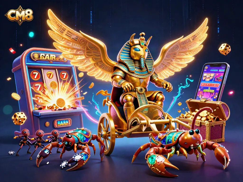 Engage with CM8 in a vibrant 3D casino scene full of winning slots and jackpot excitement!