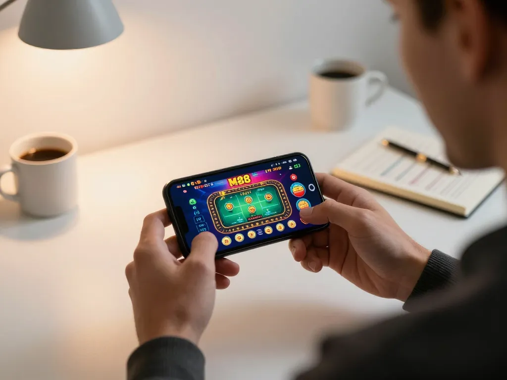 M88 login mobile app in action, user placing bets on a smartphone with engaging game interface