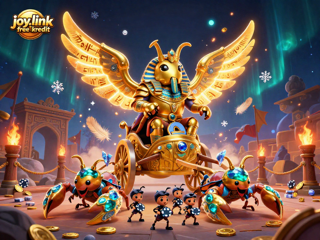 Engage with joy.link free kredit for rich casino experiences featuring a golden scarab in an action-packed scene.