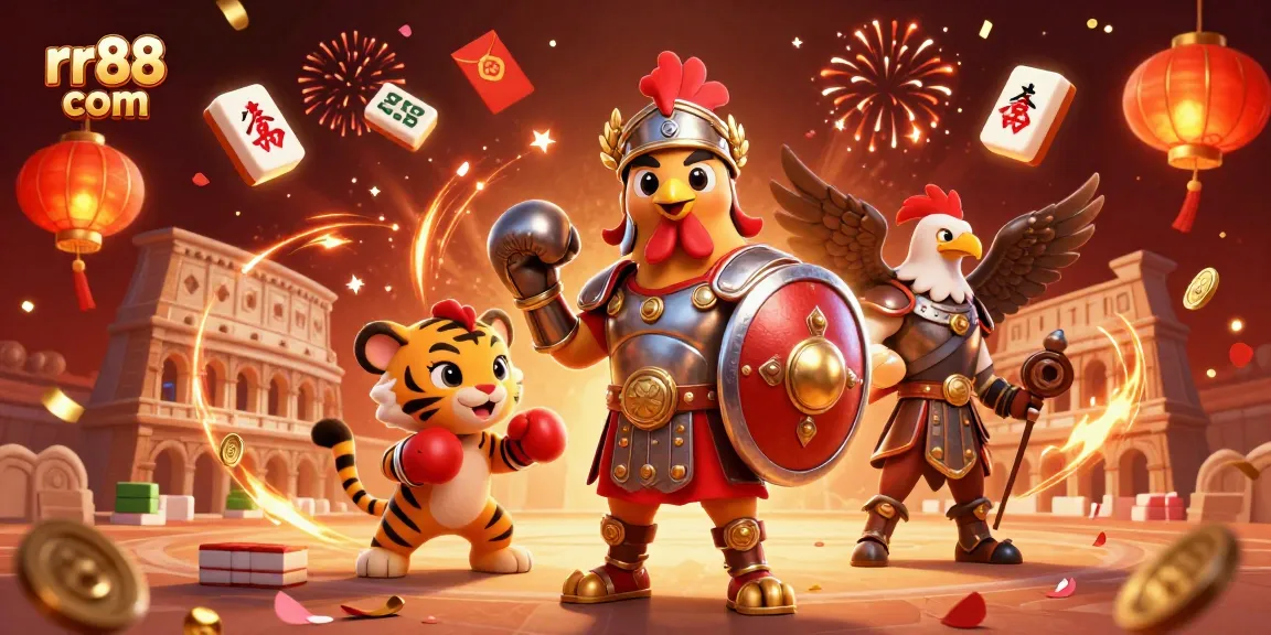 Experience thrilling gaming action at rr88 com with vibrant casino visuals and festive elements.