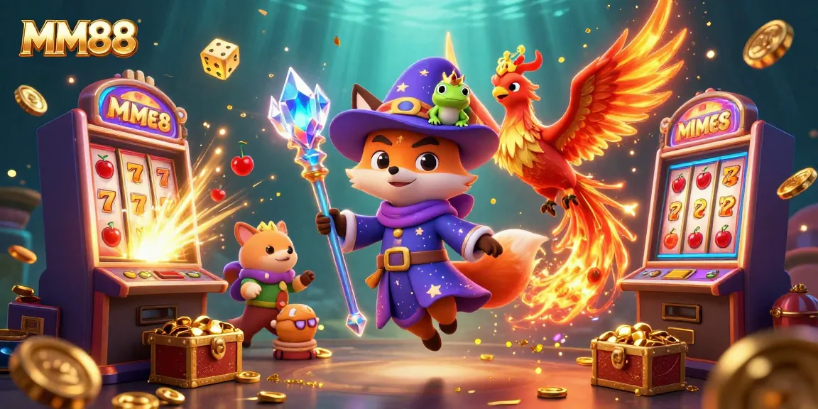 Engage with MM88's vibrant online casino world filled with thrilling slot machines and magical characters.