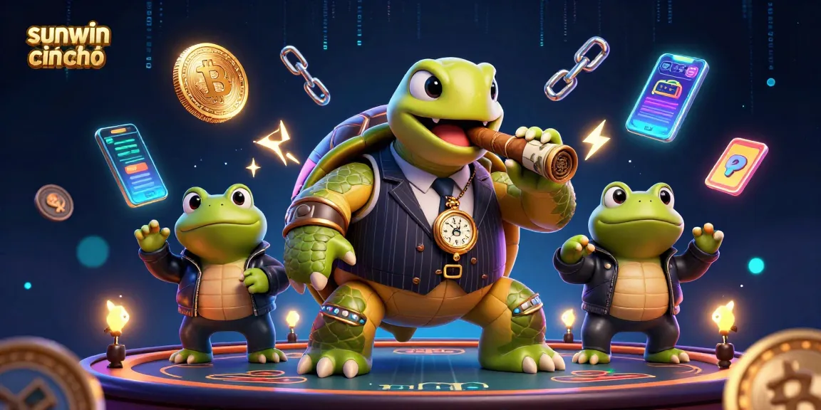 Engage with sunwin chính chủ in an exciting 3D casino scene showcasing characters and crypto elements.