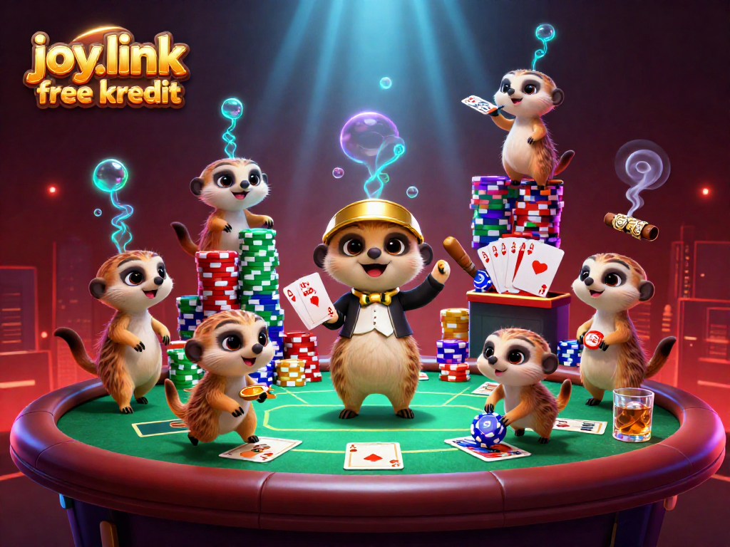 Experience the joy.link free kredit scene with meerkats managing a vibrant casino operation filled with poker action.