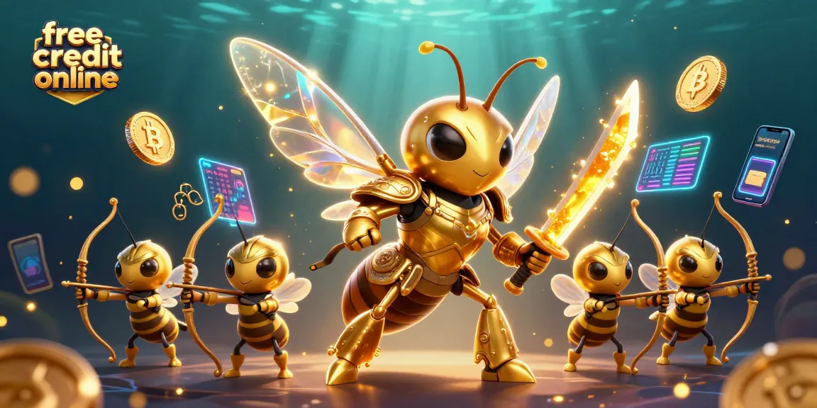 Explore free credit online gaming with a golden hornet and dynamic crypto elements in an exciting casino scene.