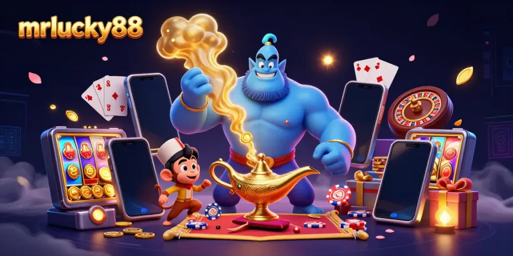 Experience thrilling wins at mrlucky88 casino with a magical scene filled with vibrant gaming elements.