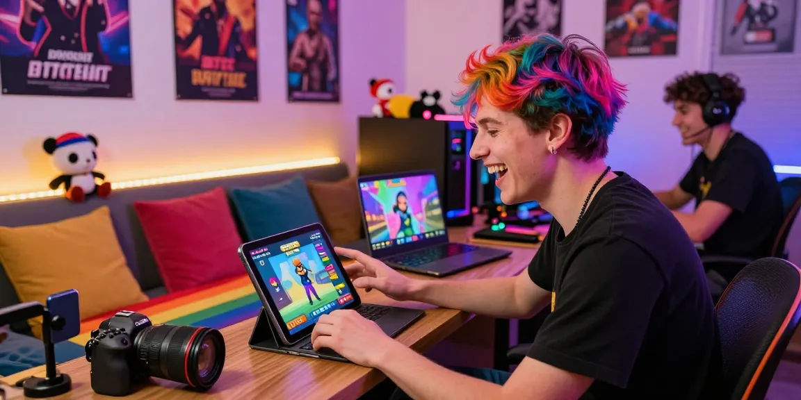 Joyful players engaging with gay porn games online in a vibrant gaming space.