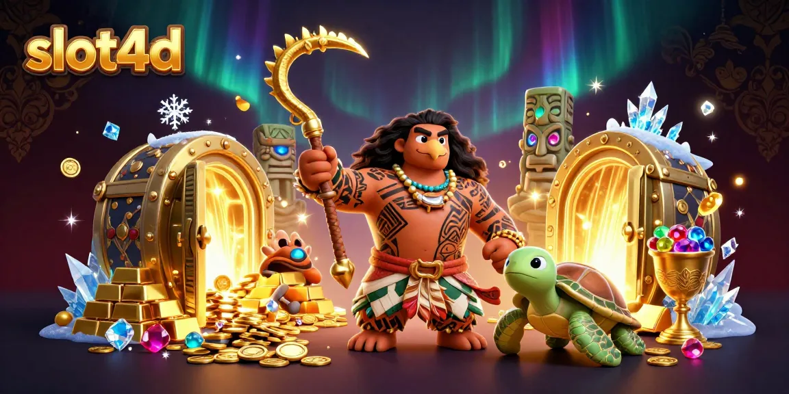 Engage with thrilling slot4d adventures in a rich 3D casino scene featuring vibrant characters and treasures.