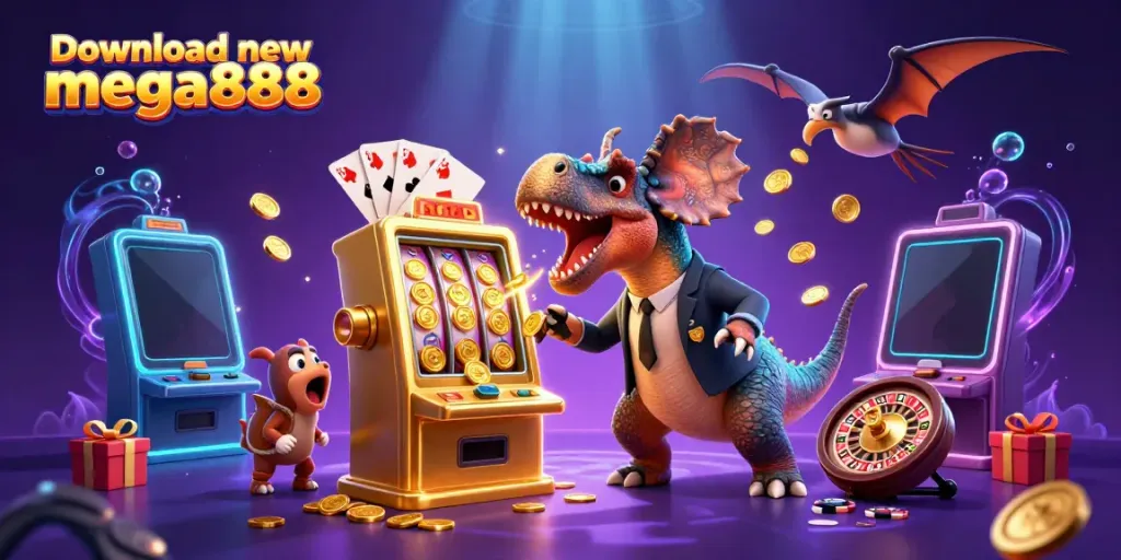 Experience the fun with Mega888 in this cartoon scene, featuring the exciting action to download new mega888.