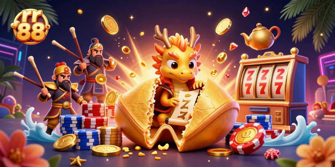 Engage with rr 88's vibrant casino scene filled with gold coins, dragons, and atmospheric details.