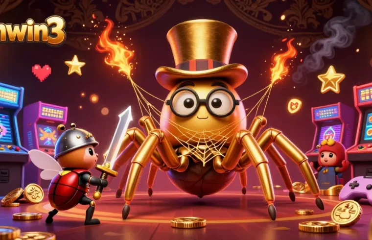 Experience thrilling gameplay at sunwin3, where a giant tarantula and knight engage in a magical casino adventure.