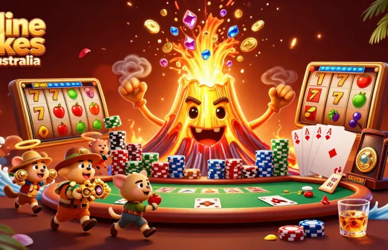 Experience the thrill of online pokies in Australia with a vibrant scene of treasure-filled adventures.